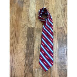 WH Belk Striped Red Blue Yellow White Diagonal Striped Tie Classic Preppy Work